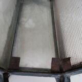 ancient hexagonal wrought iron lantern, decoration lily flowers- 19th century