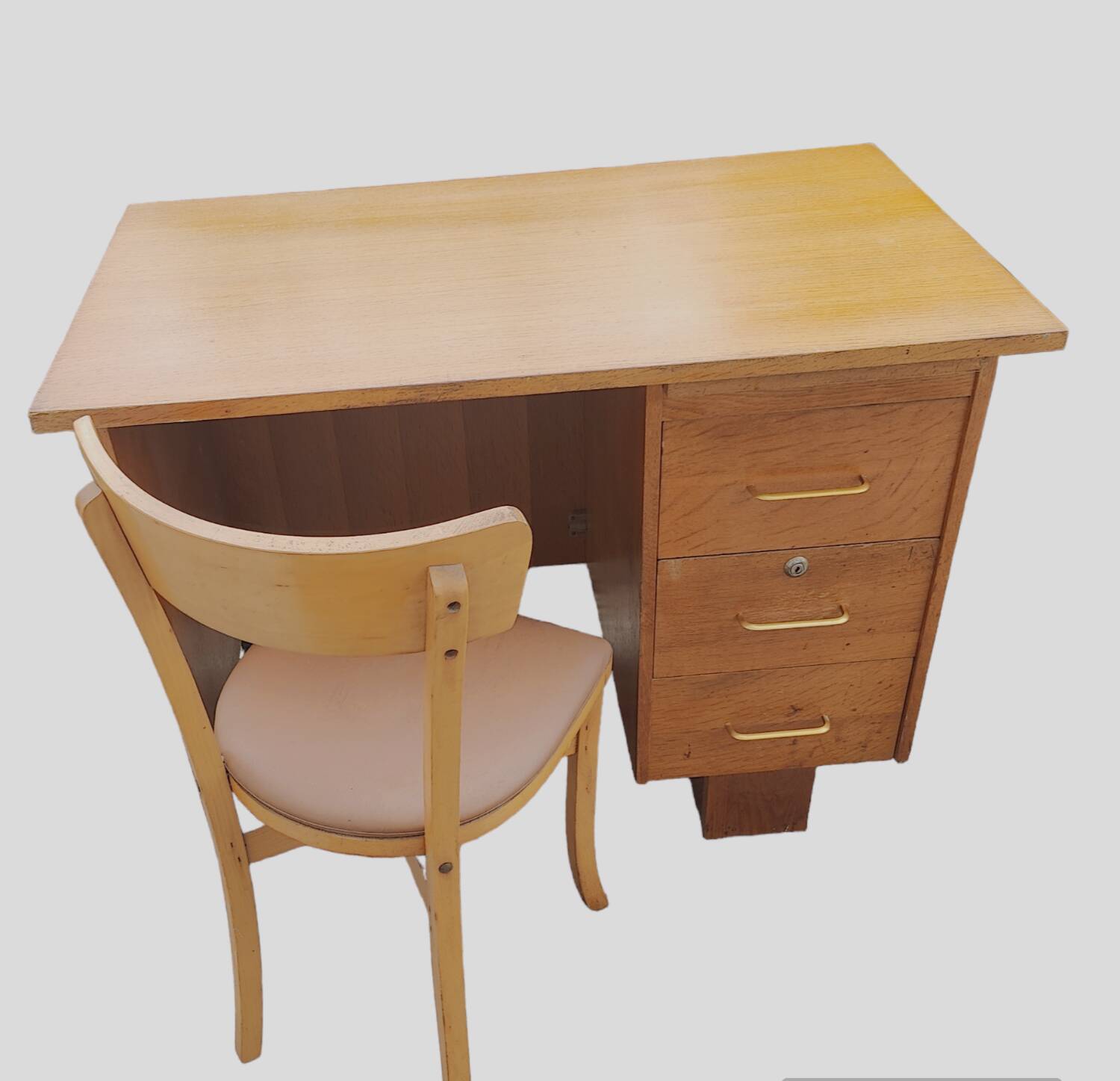 Desk and chair in blond oak 1950s/1960s