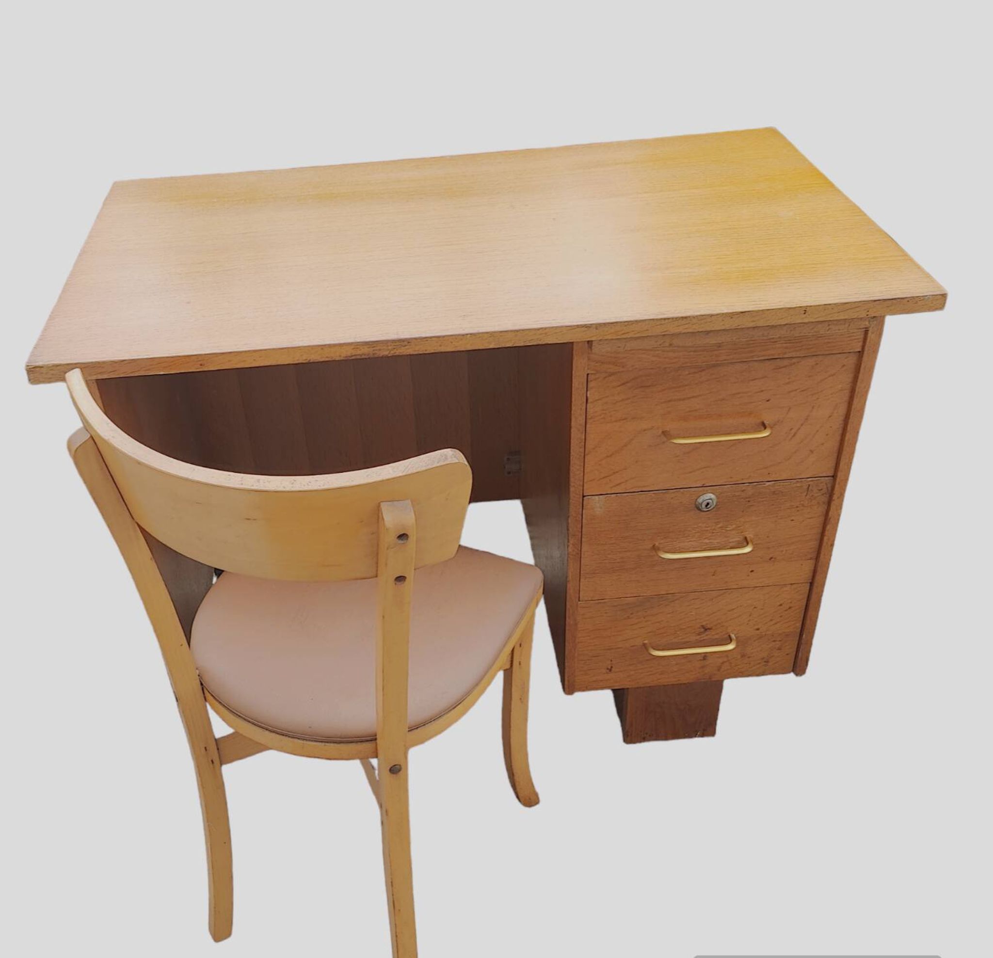 Bureau et sa chaise en chêne blond années 1950/1960