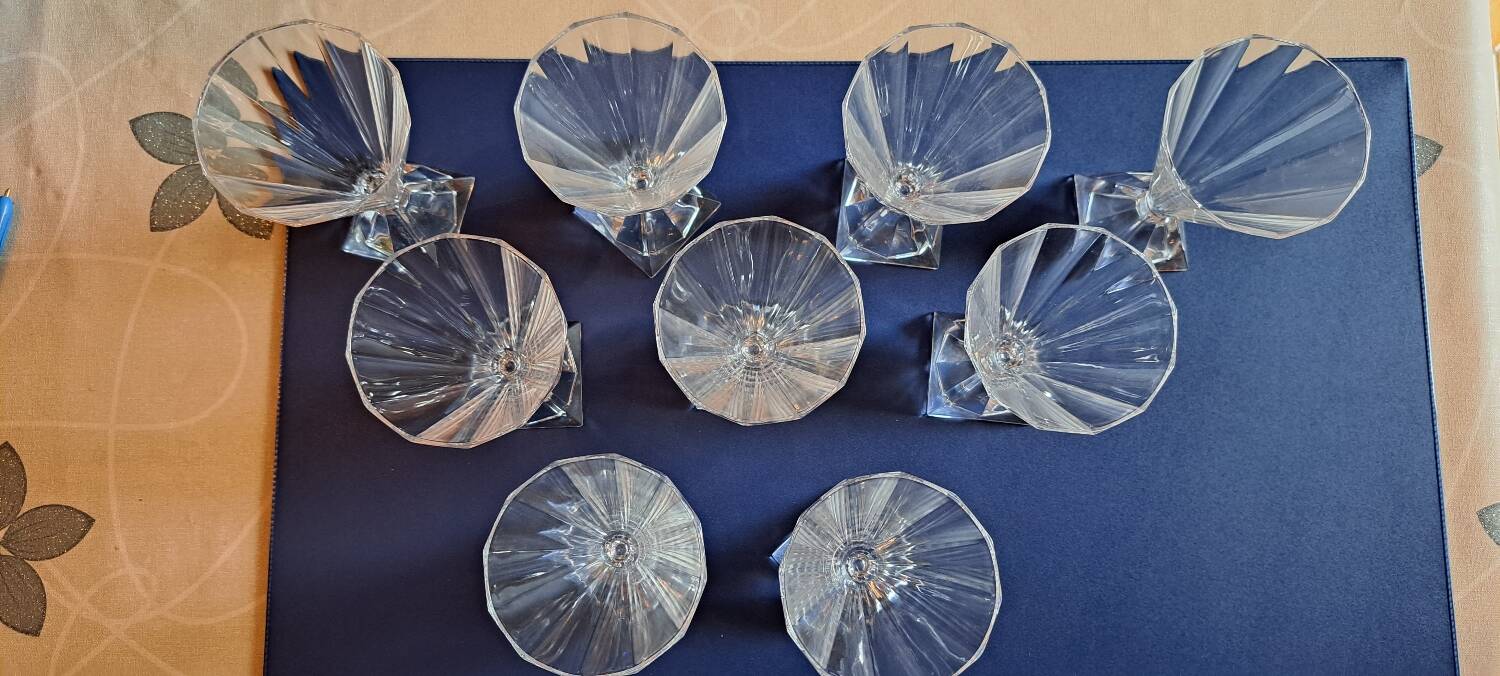 9 crystal d'arques wine glasses pyramid model designer Jacques Durand 80s