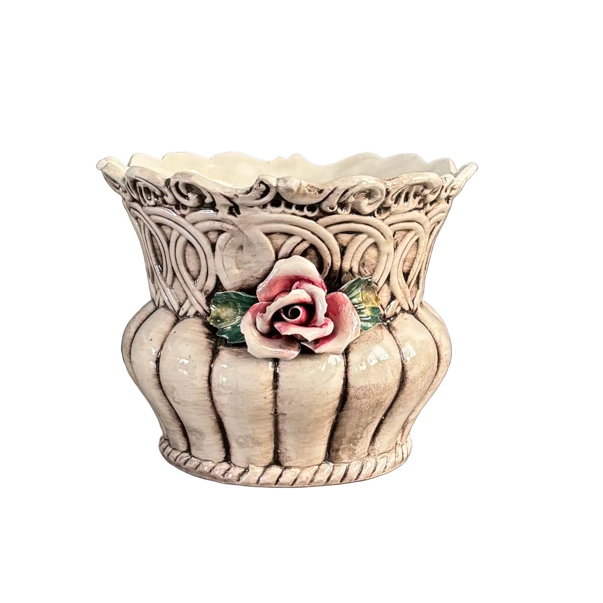 Italian earthenware cache-pot - Majolica - Bassano Pottery - Ref 1218