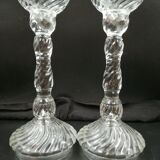 Pair of bamboo candlesticks in molded crystal
