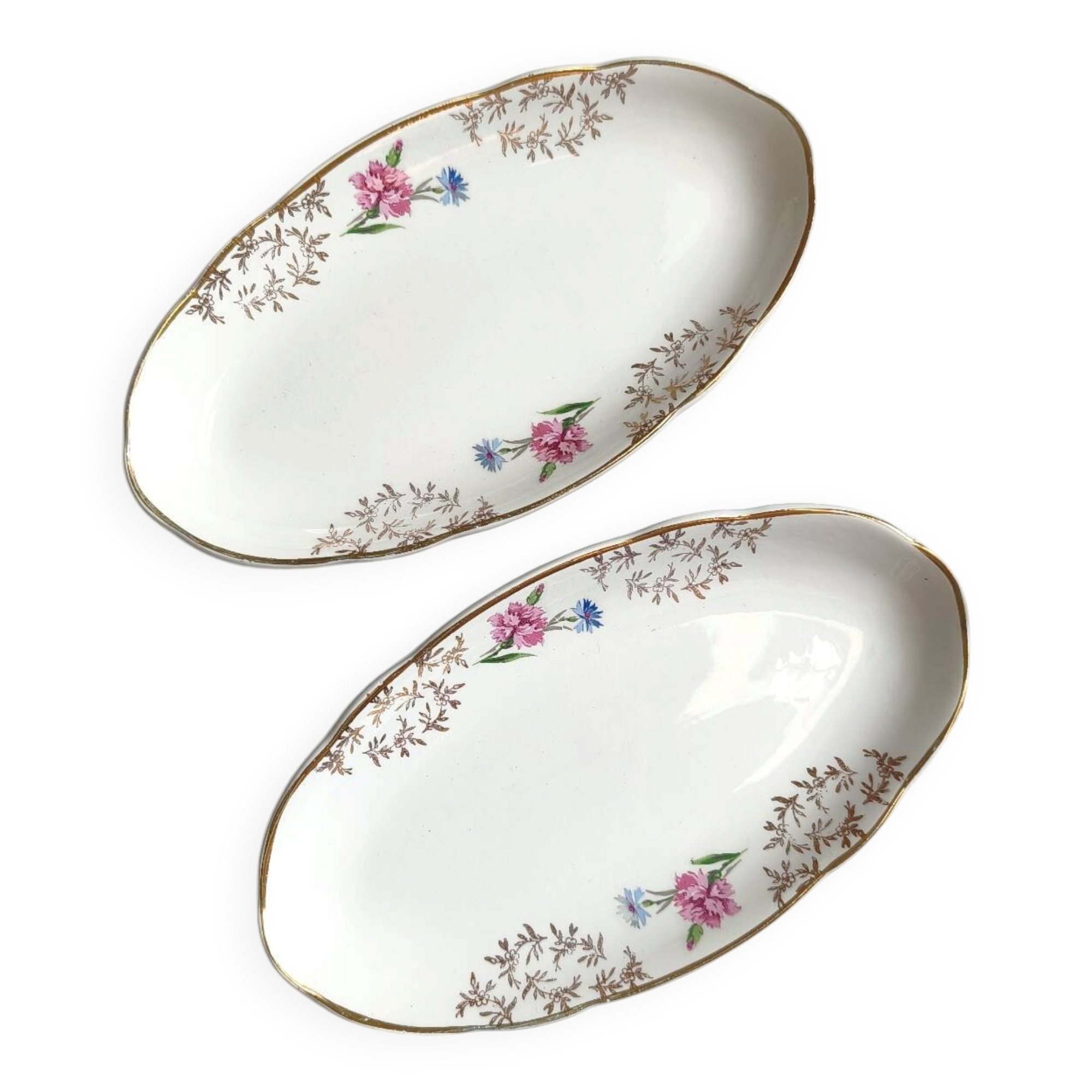 Lot de 2 raviers Sarreguemines modèle Béarn fleurs roses et bleues