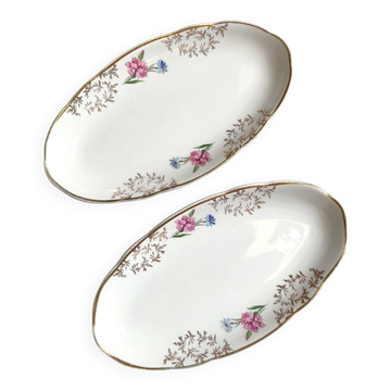 Set of 2 Sarreguemines dishes in the Béarn model with pink and blue flowers.