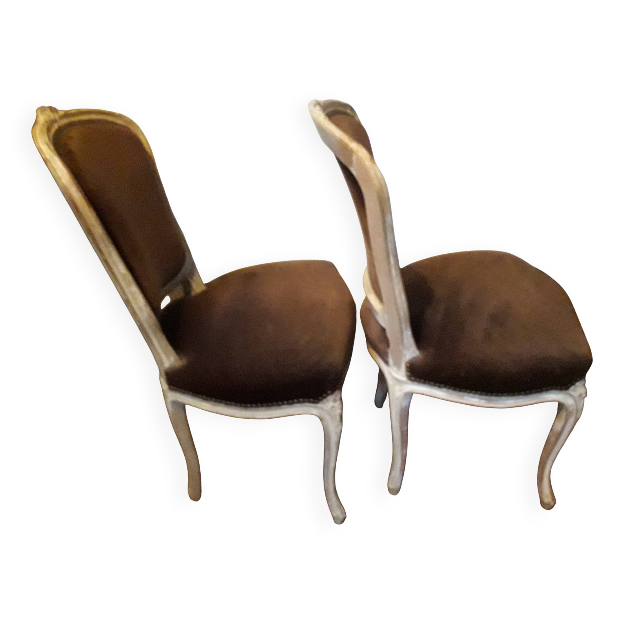 A pair of Louis XV style armchairs in wood and velvet fabrics