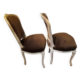A pair of Louis XV style armchairs in wood and velvet fabrics