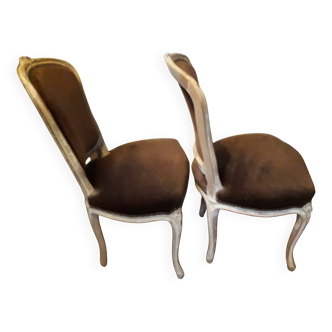 A pair of Louis XV style armchairs in wood and velvet fabrics