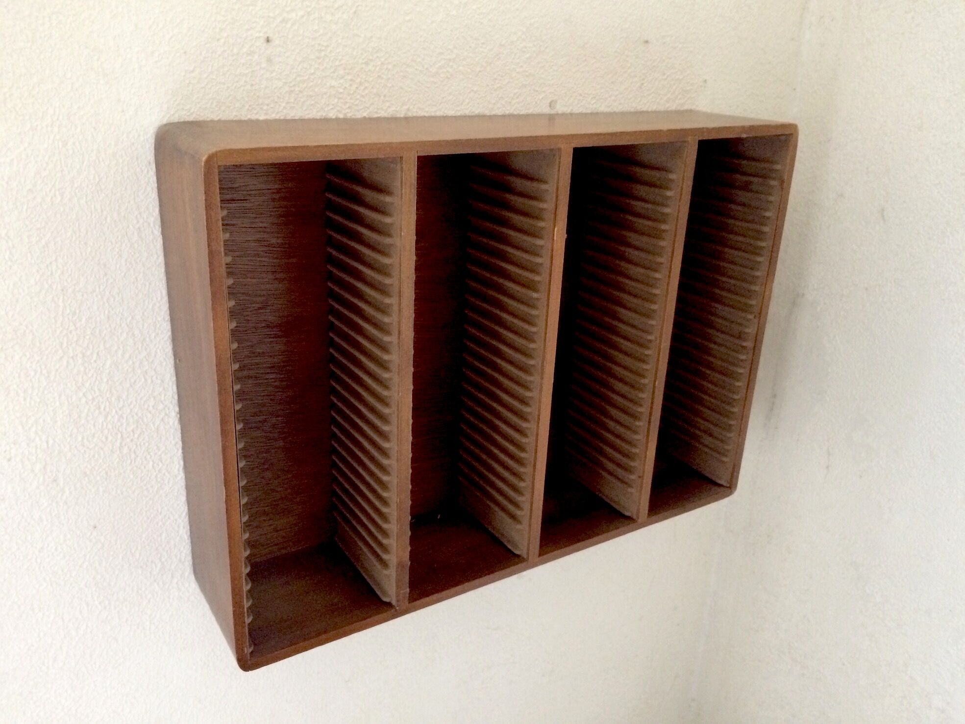 Vintage Wall Mounted CD Rack Wood Storage Cabinet Hi-FI Shelf CIRCA 1980