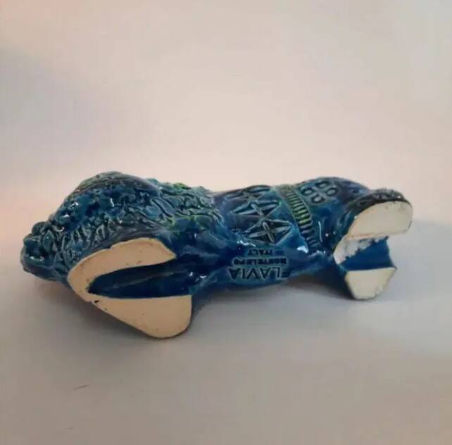 Vintage Lion statue, design Aldo Londi for Bitossi, Rimini blue series