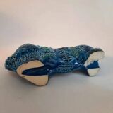 Vintage Lion statue, design Aldo Londi for Bitossi, Rimini blue series
