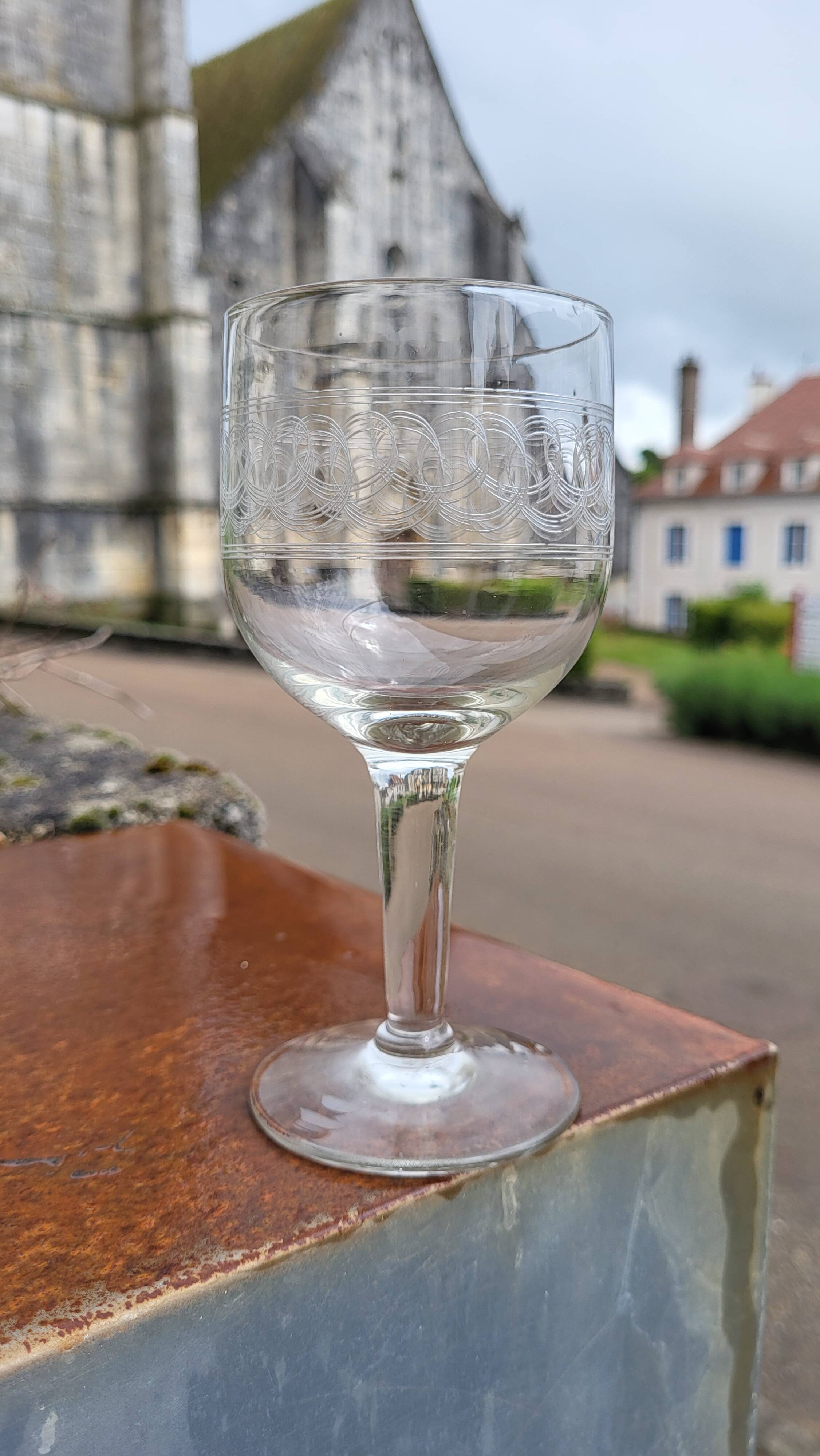 7 19th century guilloche wine/water glasses