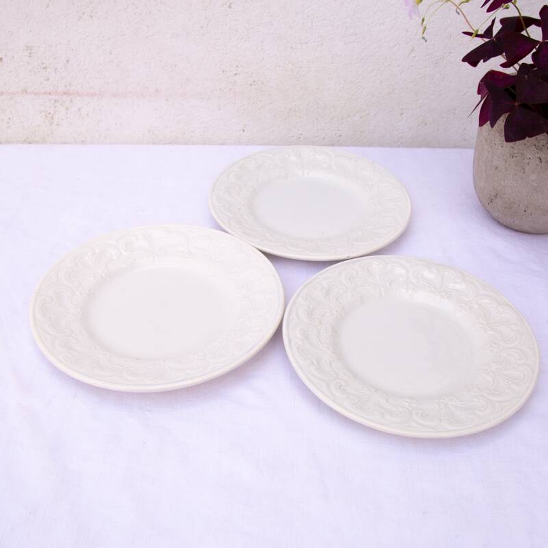 3 white dessert plates Creil et Montereau