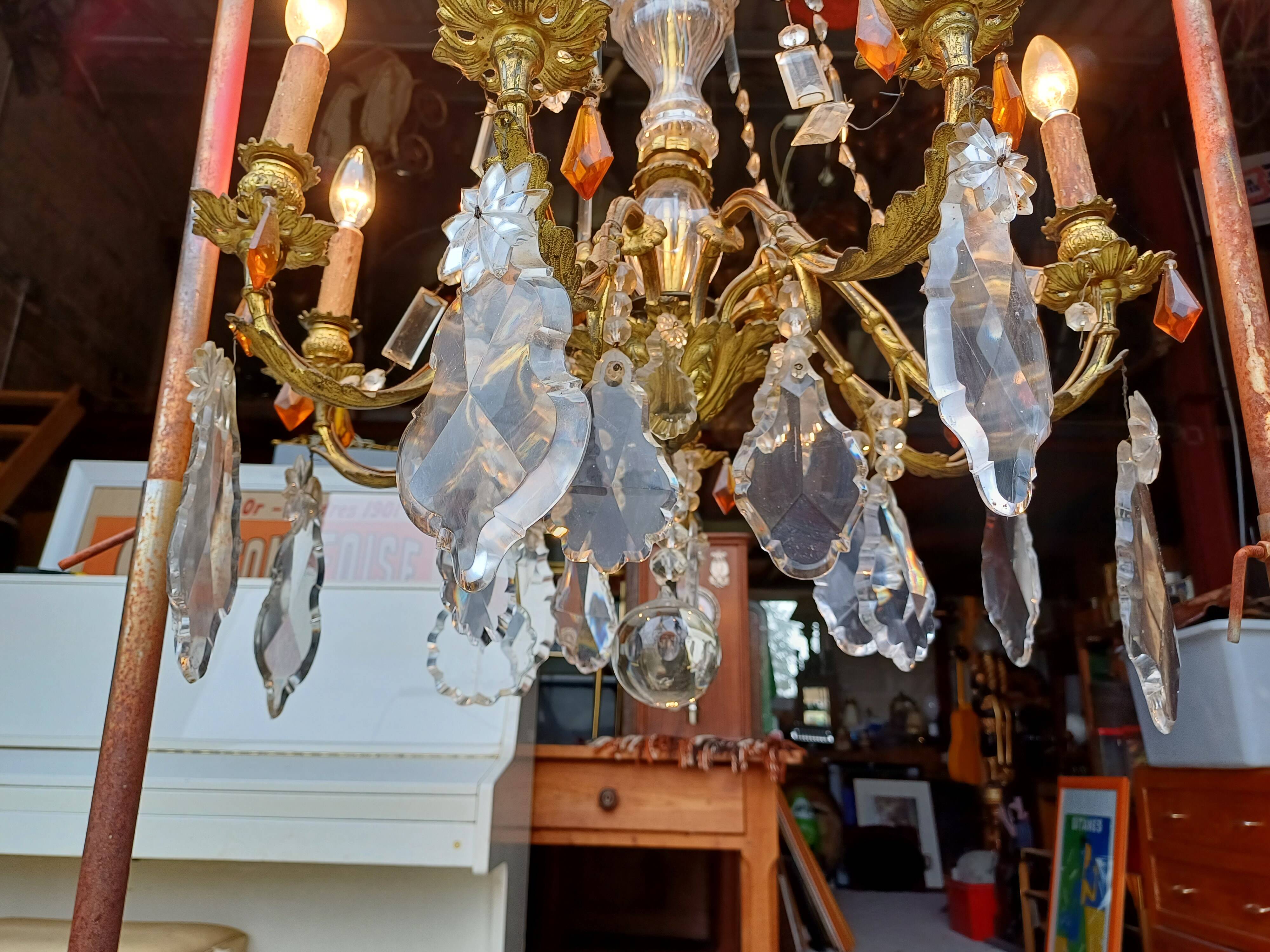 19th Bronze and Crystal Chandelier