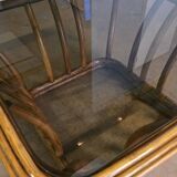 Rattan and smoked glass coffee table, vintage 1970s design.