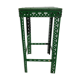 Green metal stool, pedestal table