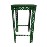 Green metal stool, pedestal table
