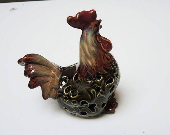 Old ceramic rooster tealight candle holder