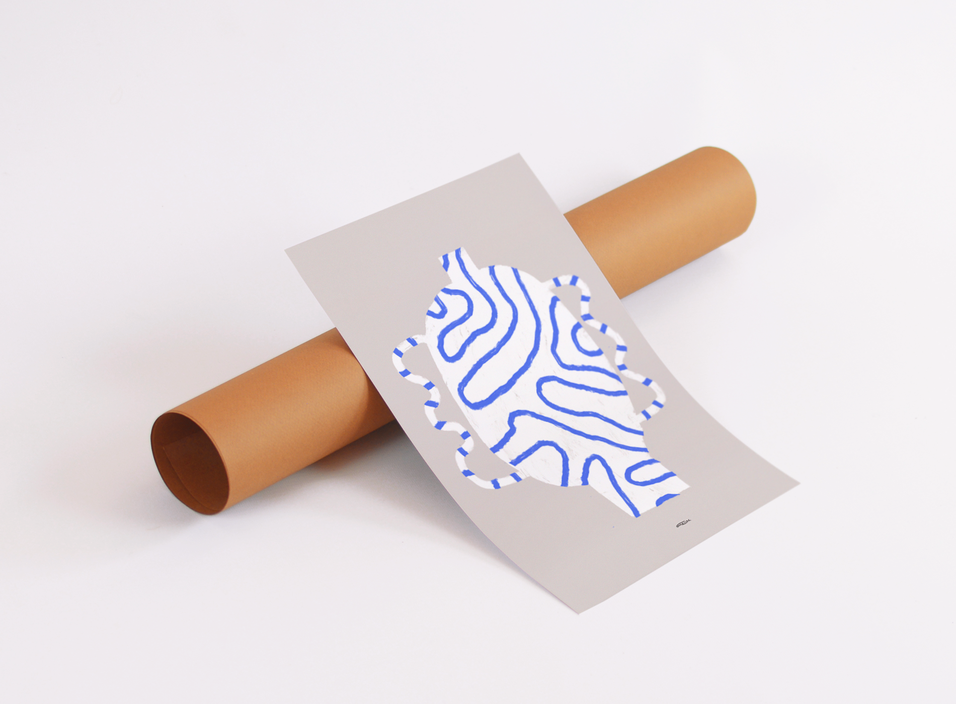 Pop-up Christmas 22 - Wall display white vase blue lines 50cm*70cm
