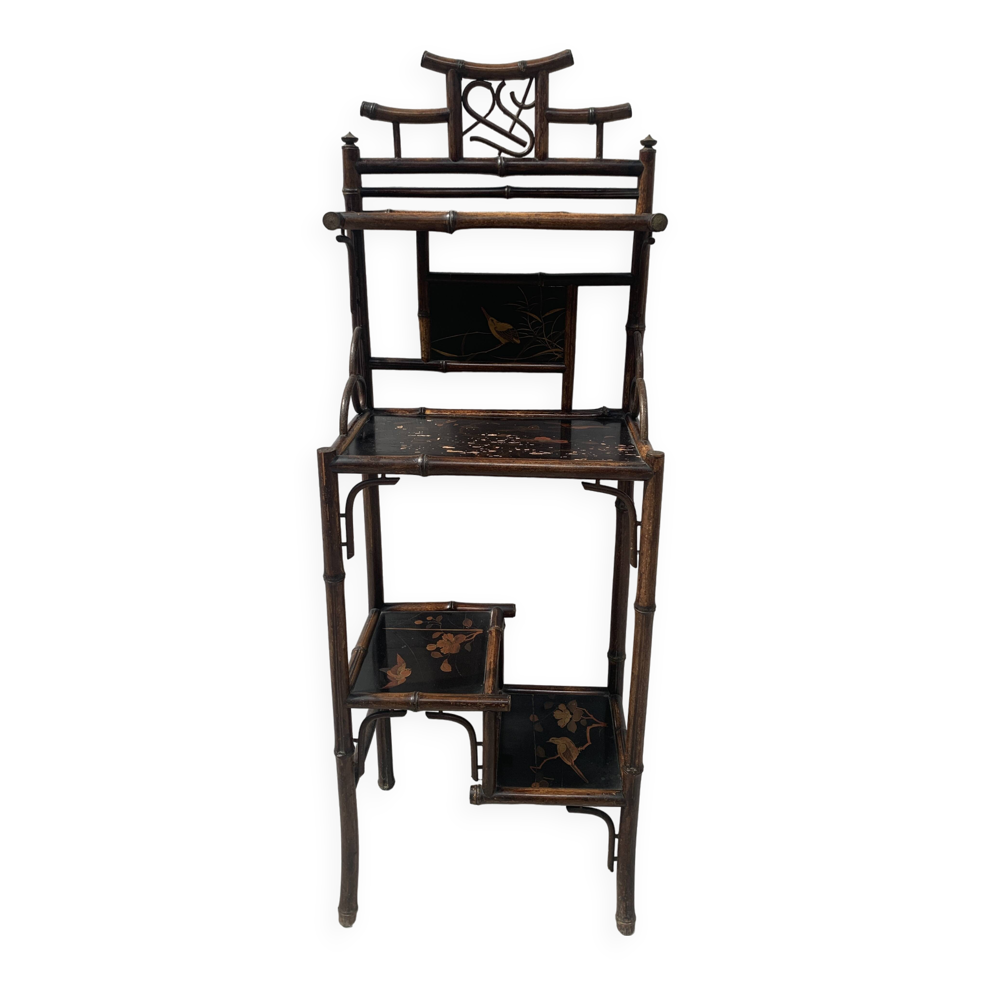 Bamboo shelf with four shelves with Asian decor, 20th century