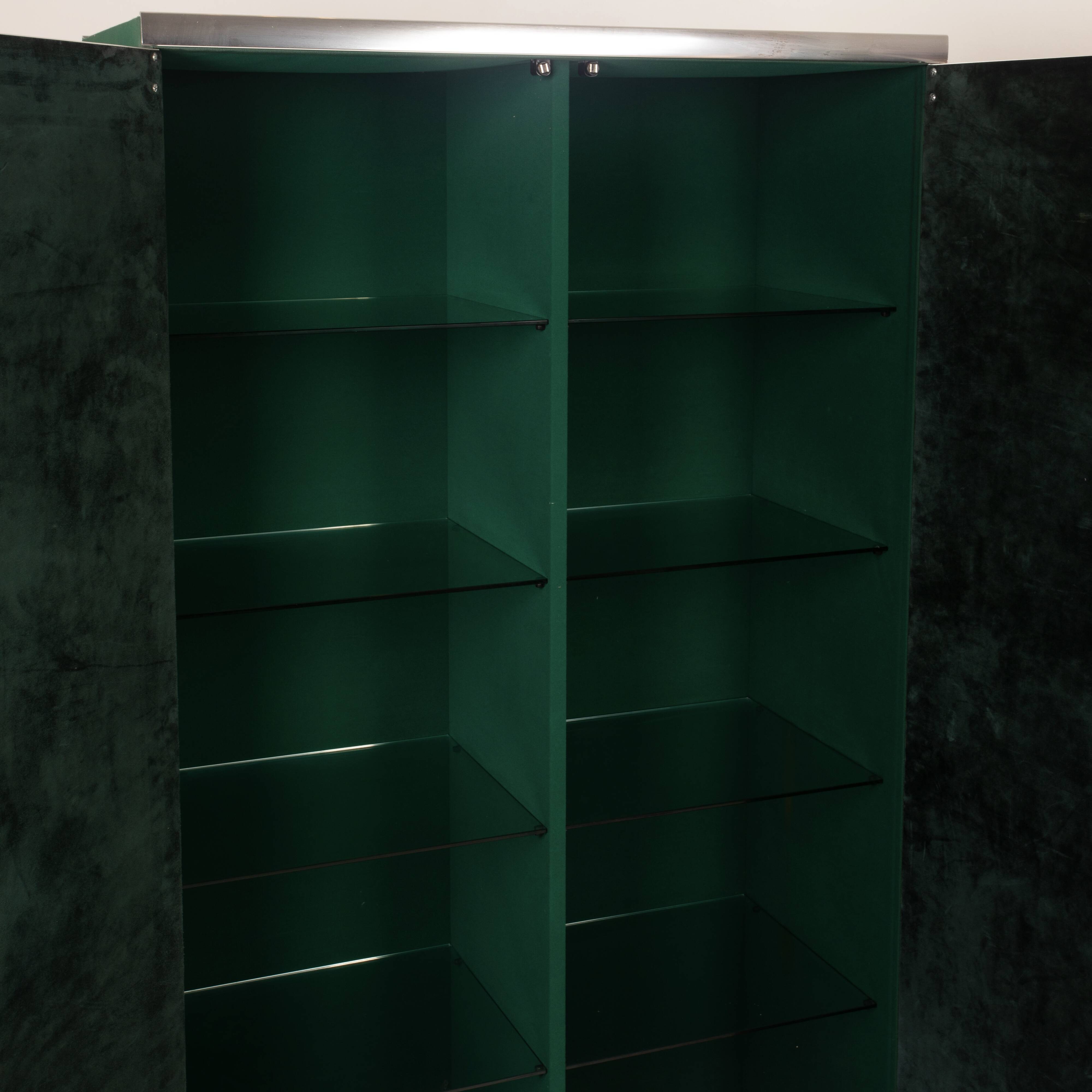 Guido Faleschini Astro Smoked Glass and Suede Cabinets for i4 Mariani 1979