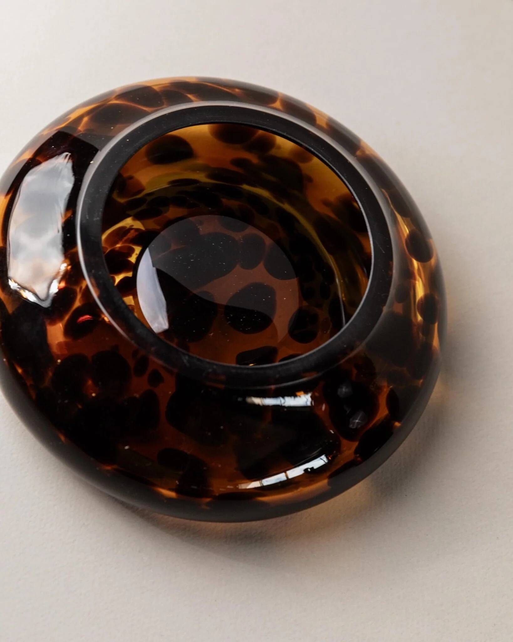 Vintage Murano Glass Vase and Bowl in Tortoise Shell Optic - Amber-Brown Glass Art