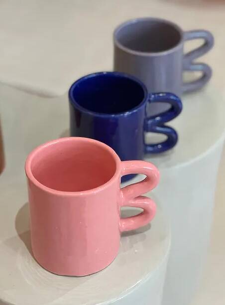 Mug cup ceramic handle graphic wave colorful design Majorelle Blue Klein