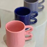 Mug ceramic cup graphic wave handle colorful design Blue majorelle Klein