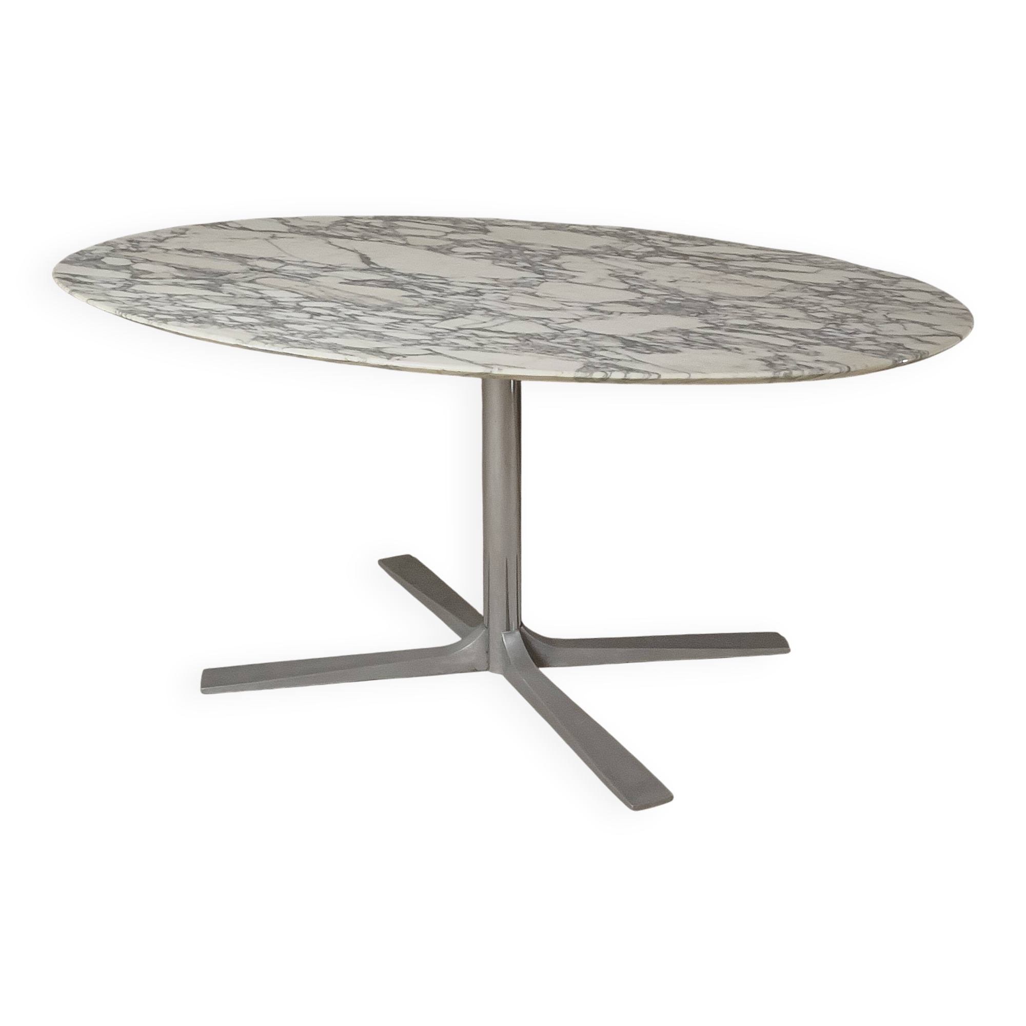 Table de repas en marbre et acier chromé, aluminium coulé, France c. 1970