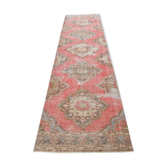 Hand-knotted wool oushak runner rug, 373x93cm