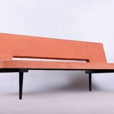 Restored midcentury sofa Miroslav Navratil lacquered wood Czechia 1960s