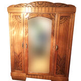 Art deco oak cabinet, 3 doors with beveled mirror