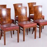 Six Art Deco Chairs, Walnut, Restored, Original Upholstery, France, 1920s