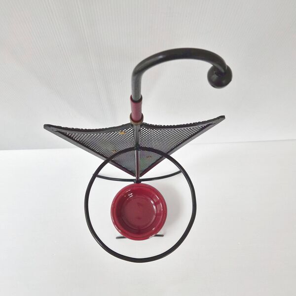 Porte-parapluie vintage 1950 en métal cuir & céramique bordeaux 50s rockabilly