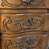 Louis XV style chest of drawers with crossbow front and 3 drawers in solid walnut