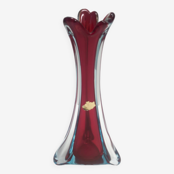 Vase vintage en verre de Murano cramoisi et bleu Sommerso attr. à Flavio Poli, Italie