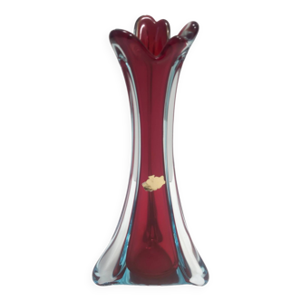 Vase vintage en verre de Murano cramoisi et bleu Sommerso attr. à Flavio Poli, Italie