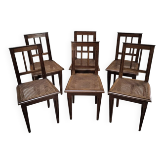 6 chaises bistrot en bois et cannage