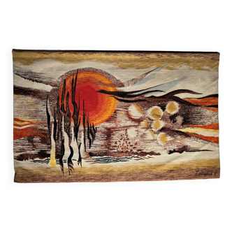 Grange tapisserie 70´s soleil mural Lartigaud