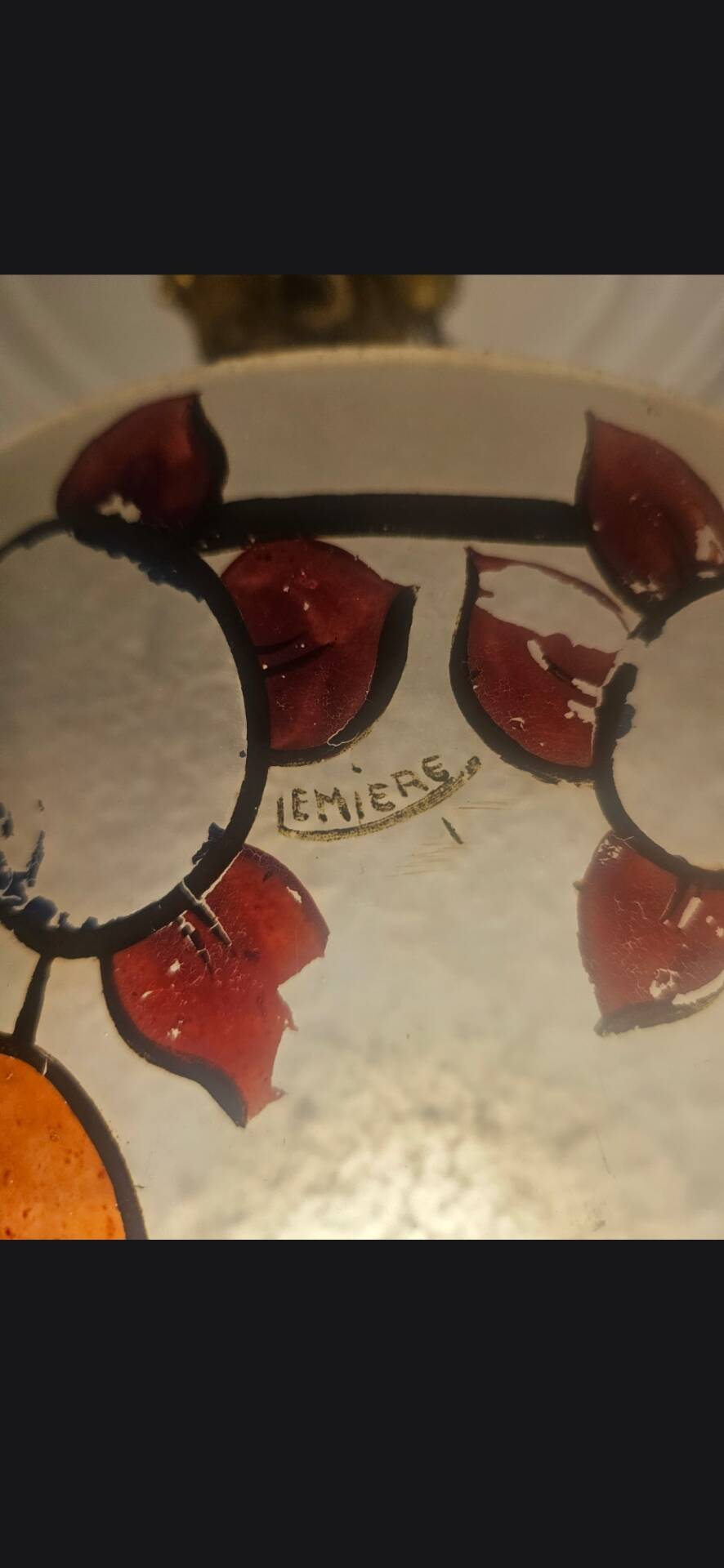 Light / art deco suspension in enamelled glass – signed lemiere