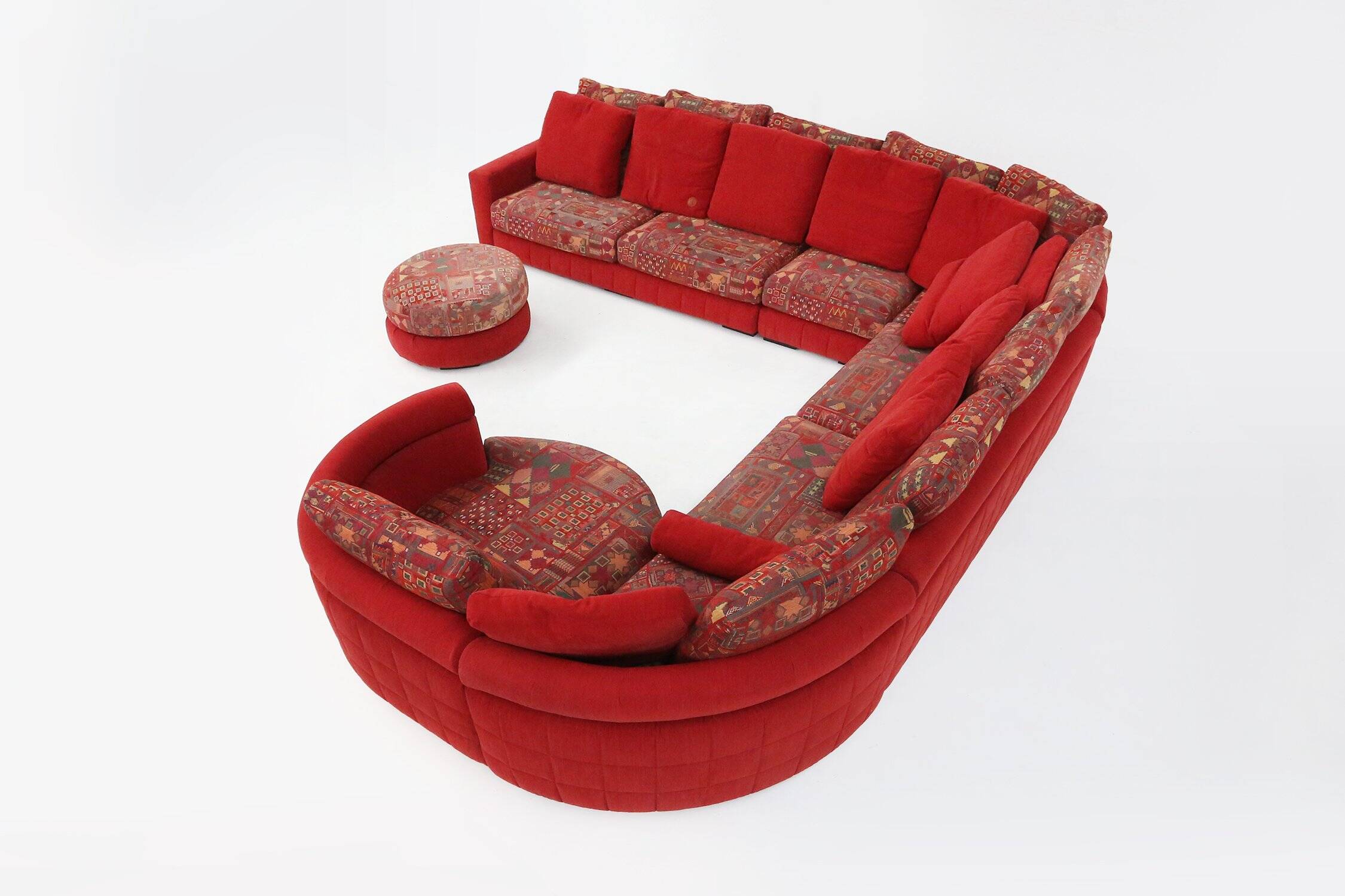 Modular Sofa in Red and Patterned Upholstery by Roche Bobois, France 1980s