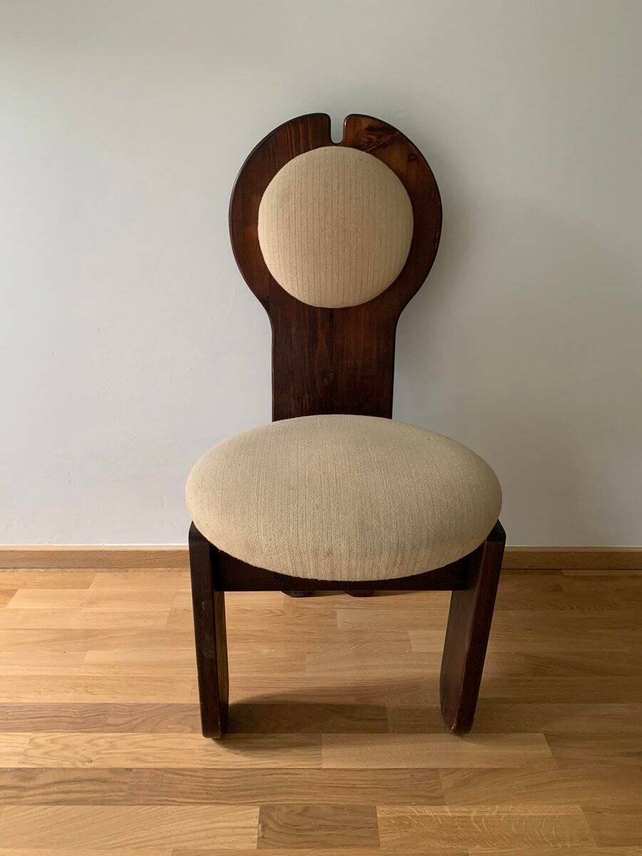 Vintage Szedleczky dining chair in brown pine and beige fabric — 1960s
