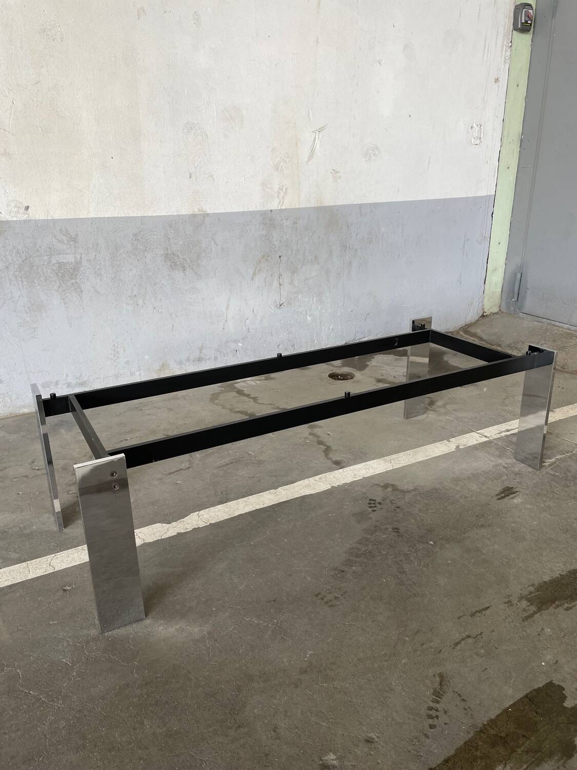 Chrome-plated steel coffee table with tempered smoked glass top