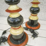 Pair of lamp Signed G - Lanvin lacquered wood Vintage 1950/ 60s