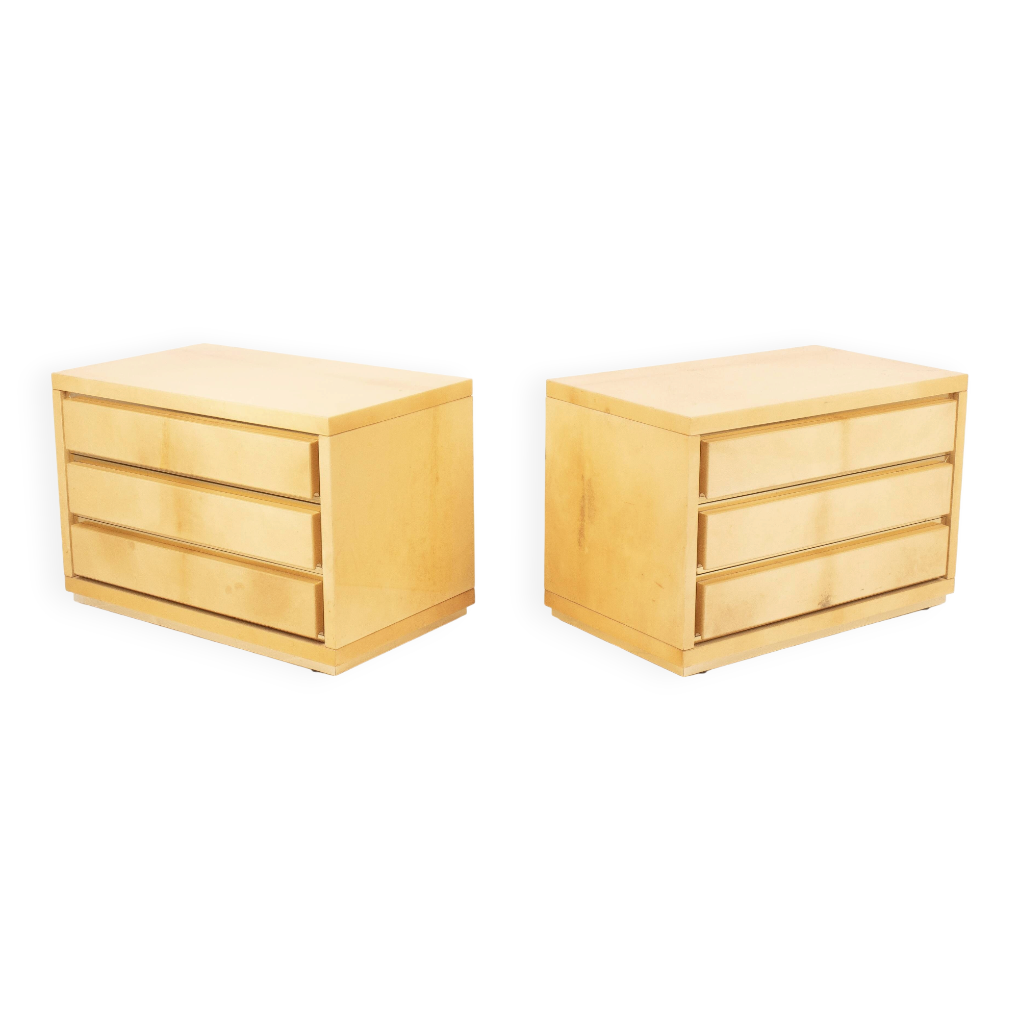 Angelo Mazzola Parchment Nightstands for Salpol In the Manner of Aldo Tura