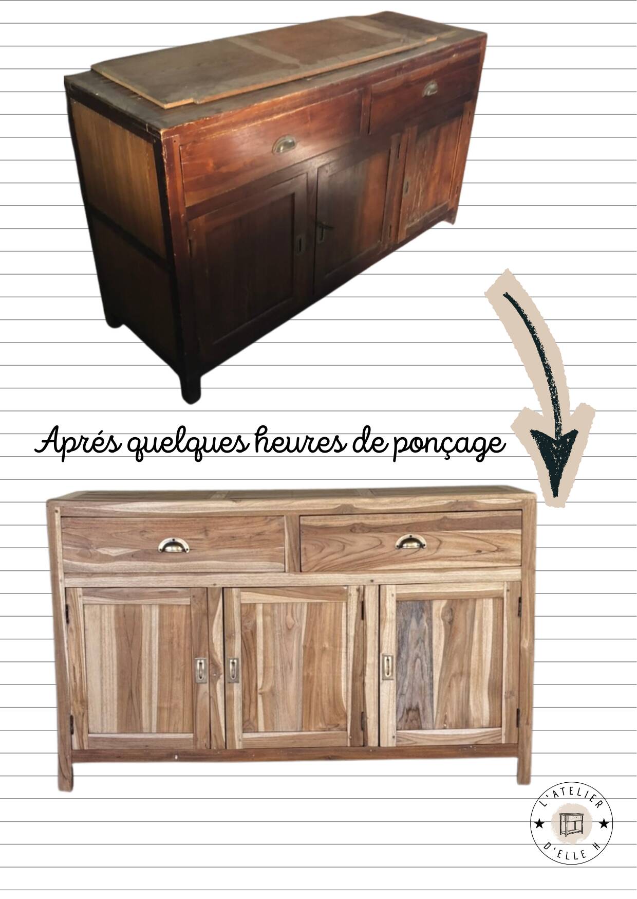 Buffet bas en bois exotique restauré