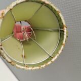 Small ceramic table lamp with beautiful green glaze and original shade, 70s