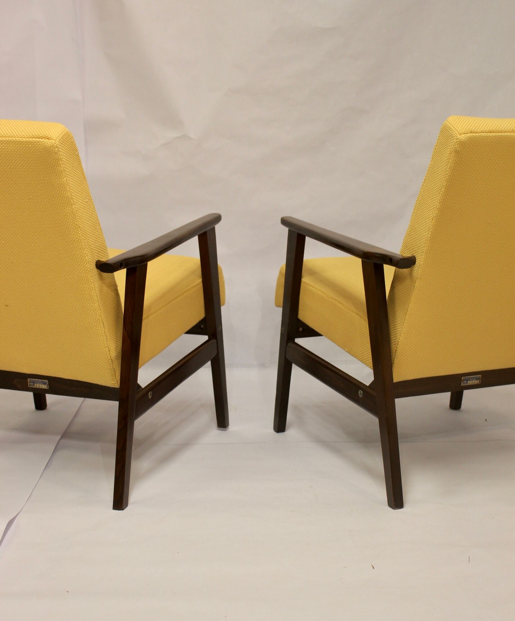 Armchair Henryk Lis 300-190 years 1970 yellow fabric Pierre Frey.