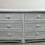 Commode galbée en rotin tressé blanc 1980'S