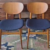 Pair of teak dining chairs with navy blue covers, Denmark 1960s