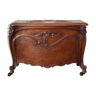 Old chest, carved wooden chest, curved chest on wheels, interior decoration